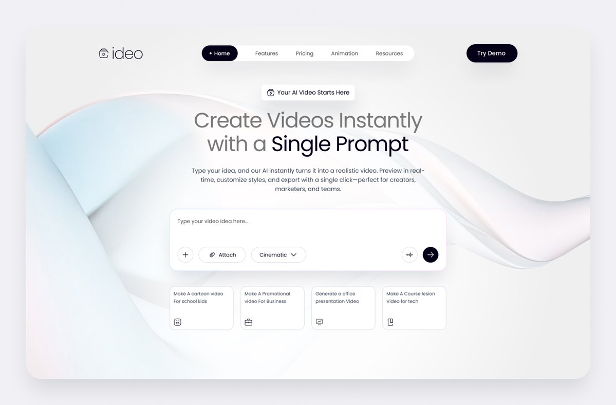 design_ideat's tweet image. AI-Powered Video Creation – Next-Gen SaaS Hero UI

A sleek hero design built for instant prompt-to-video creation, smart controls, and a crisp, conversion-focused layout.
💬 DM
📧 hello@oxlipstudio.com
🌐 oxlipstudio.com
#SaaSDesign #AIUI #AIUX #AIDesignTools #PromptToV