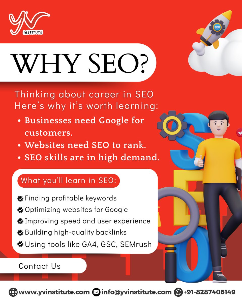 yvinstitute's tweet image. SEO is not just a skill — it’s the backbone of every successful online business! If you want to rank, get clients, and build a long-term digital career, SEO is the smartest place to start. 🚀

#YVInstitute #SEOCourse #DigitalMarketingTraining #CareerInSEO #DigitalMarketing