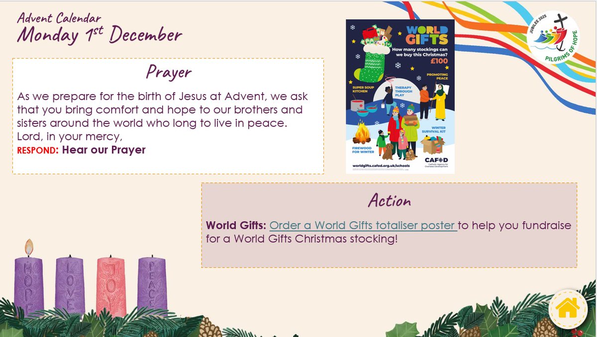 CAFODSchools's tweet photo. 🕊️ In today's Advent calendar for children, we're reflecting on peace.

❓ How can we do our best to live in peace with others at home and at school?

Download our #AdventCalendar for children for daily reflections and activities ⤵️
https://t.co/tFw11vsk0m https://t.co/2N8NXojxFf