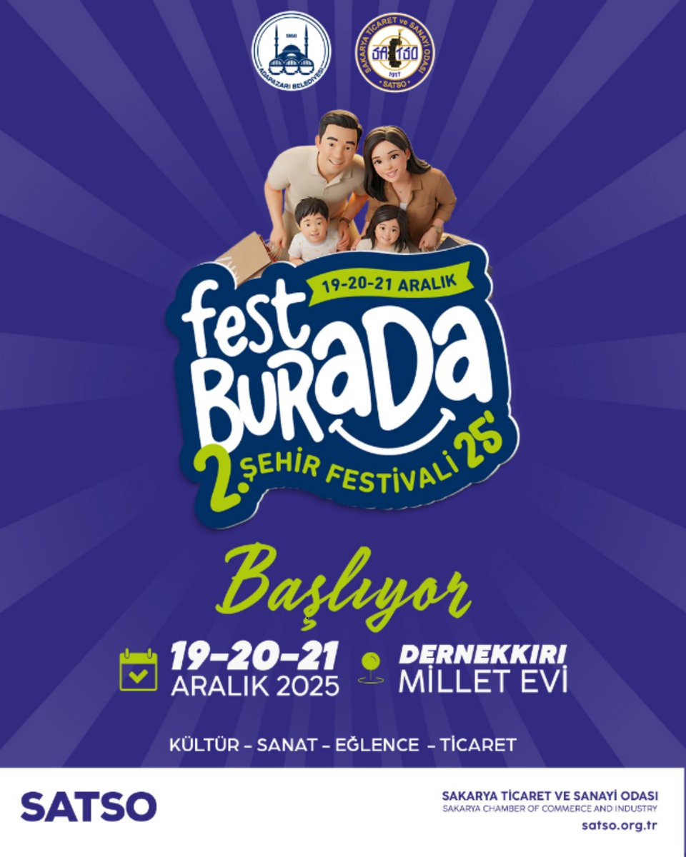 Şehirde ticaretin, kültürün, sanatın ve eğlencenin buluşma noktası FESTBURADA kapılarını bir kez daha açıyor. 🪅

Odamız Ticareti Araştırma ve Geliştirme Komisyonu ile Adapazarı Belediyesi iş birliğinde gerçekleşecek FESTBURADA’25 şehrin ekonomik dinamizmini kültürel, sanatsal ve