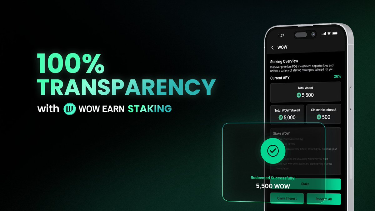Most staking platforms make you lock your assets without clarity on what’s happening behind the scenes.

With WOW Staking, transparency isn’t a feature it’s the foundation. 💎🔥
Track your rewards, monitor your growth, and stake with full on-chain visibility.

Your assets keep