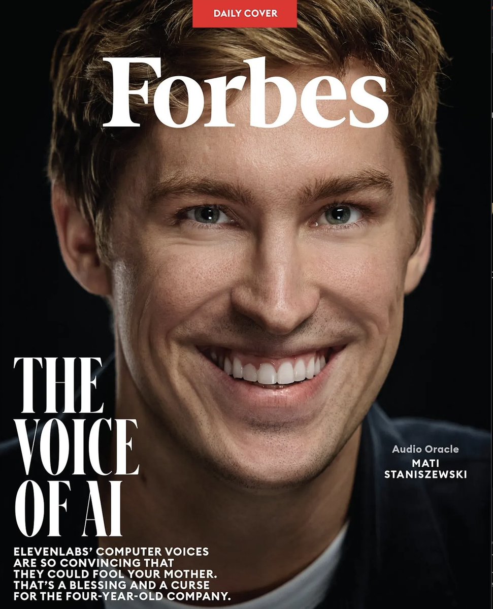 SebJohnsonUK's tweet image. The CEO of @elevenlabsio Mati Staniszewski has become the first European Founder to appear on the cover of Forbes for FOUR YEARS 

@_IainMartin has done a great writeup of @matistanis and the team in his article for @Forbes and they are CRUSHING IT:

&amp;gt; The company is seriously…