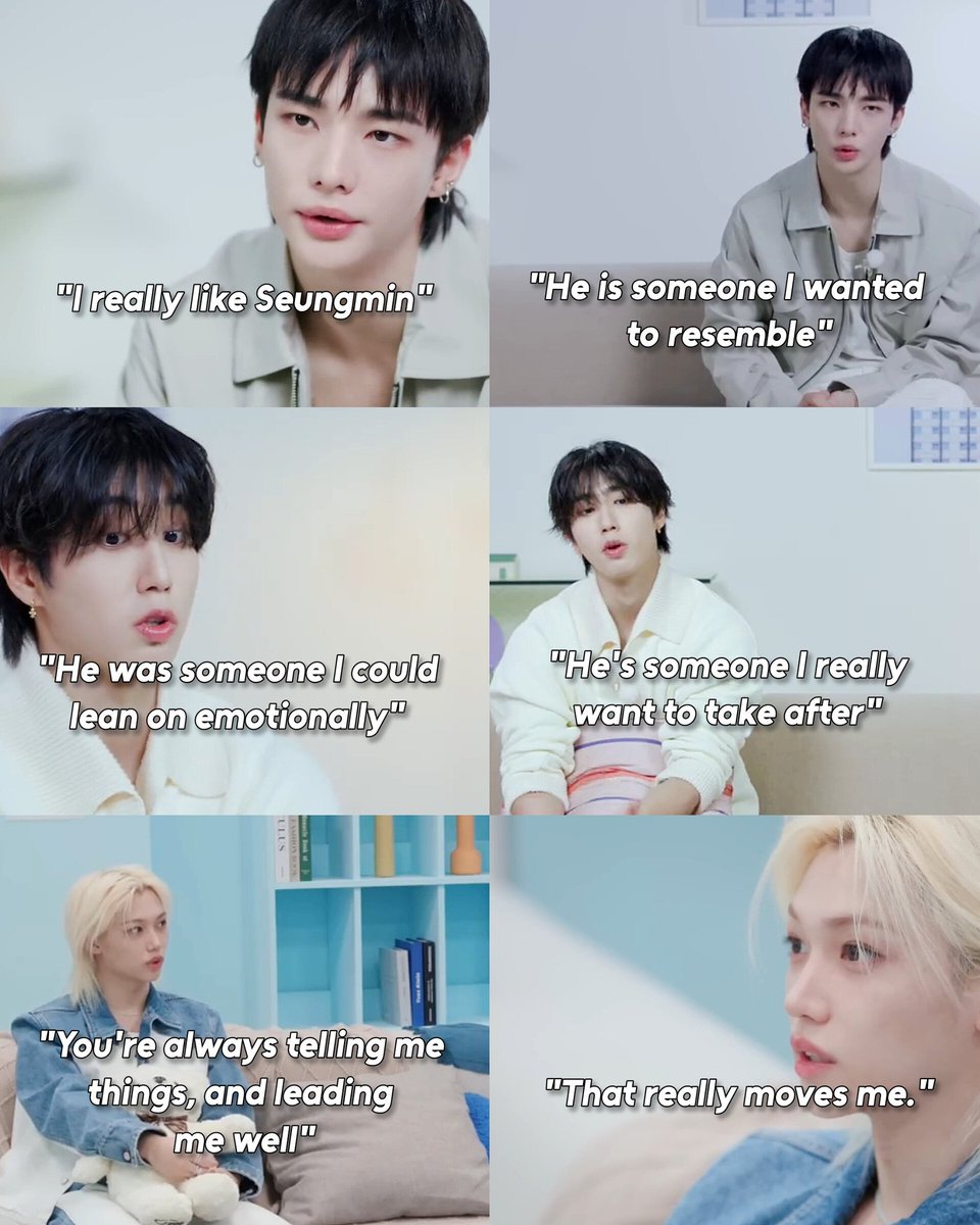 [3/3] Though they are of the same age, I genuinely admire how Stray Kids' 00 line sees and cherishes Seungmin as their friend. It speaks so much of what he is off screen.

🥟 "I wanted to resemble him"  
🐿️ "I want to take after him"
🐥 "I learned it by watching you"

😭😭😭