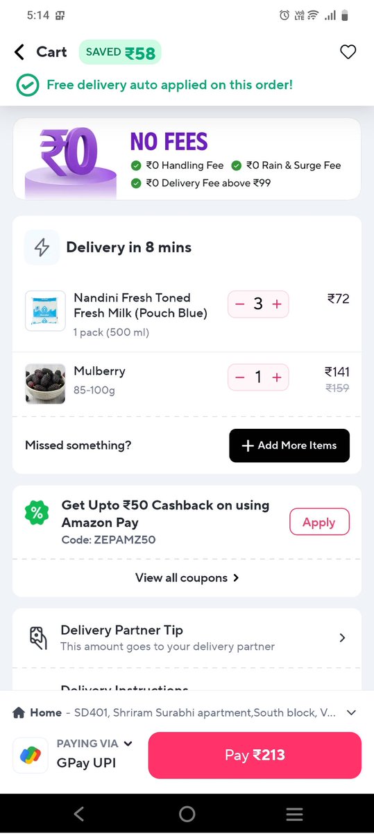 prathima_mysore's tweet photo. @ZeptoNow how do you explain such unethical practices? Pls note the price of mulberry in the cart and in the final bill. Also, the bill amt changes (increased) in gpay...it is a daily occurence.
Just look at the capsicum mixed price on selection and in the final bill! Pathetic https://t.co/94VQPluv86