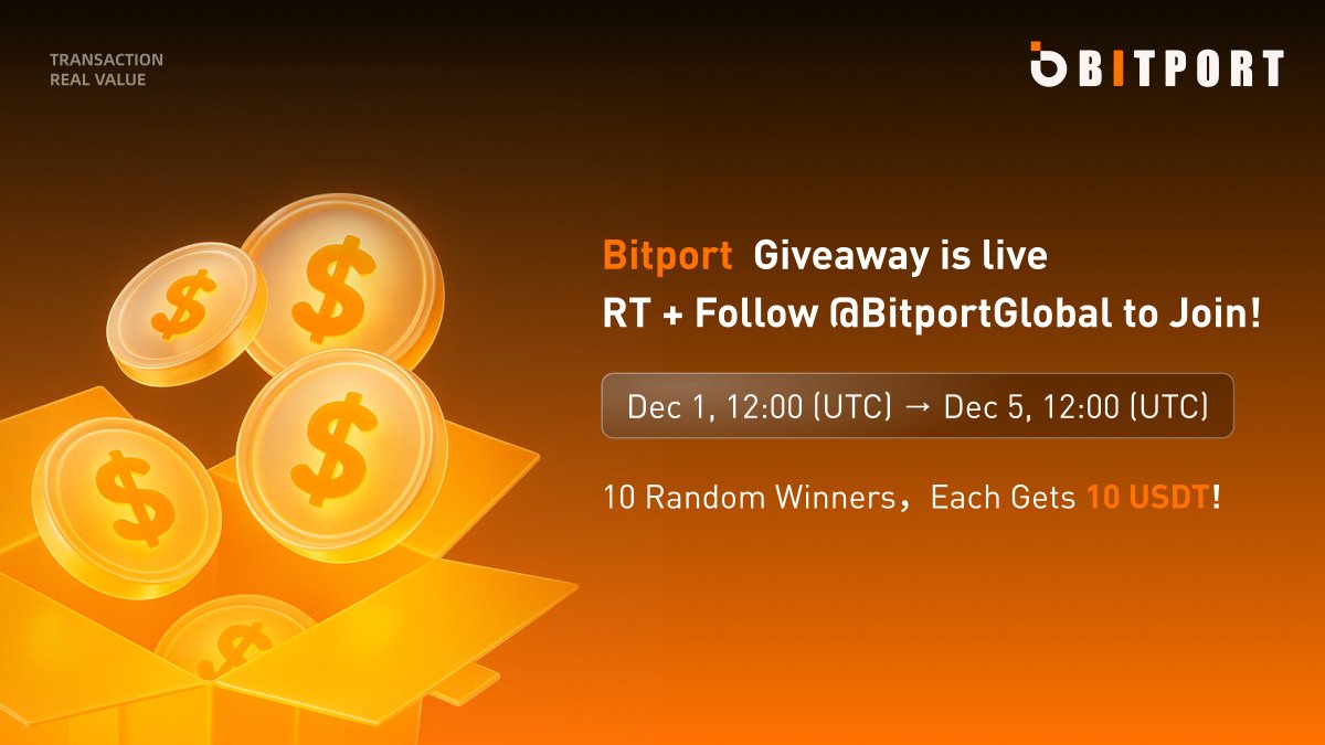 BitportGlobal's tweet image. 🎉Bitport Giveaway is live!

Just RT + Follow @BitportGlobal join the draw — that’s it!

📅 Event Time:
Dec 1, 12:00 (UTC) → Dec 5, 12:00 (UTC)

🎁We will randomly select 10 lucky winners，Each receives 10 USDT
Fill out and submit the proof：forms.gle/1vUuosz9EhJT6B…

👇 RT now…