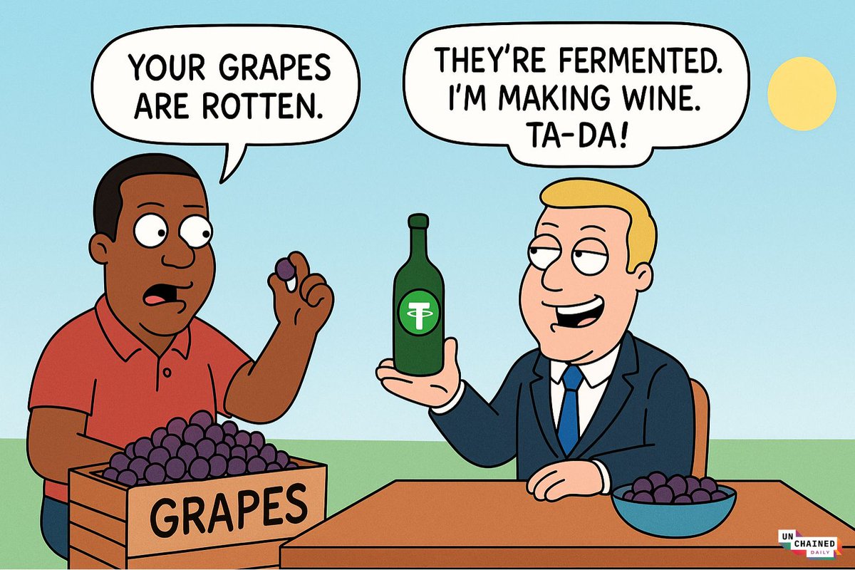 Unchained DailyのTetherの腐ったぶどうがワインになるミーム
