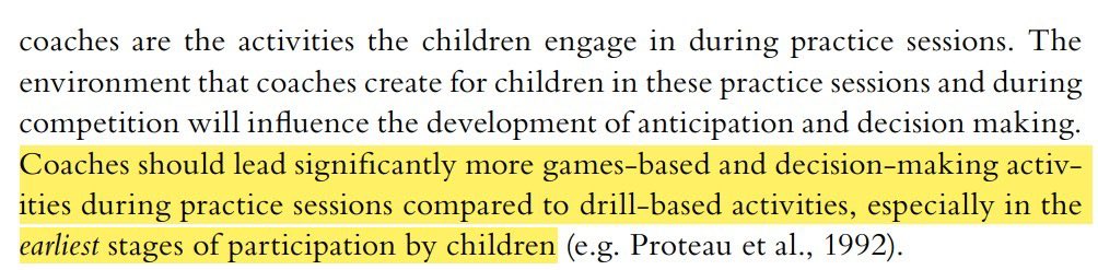 Play drives development more than drills, not the other way around. 

“Coaches should lead significantly more games-based and decision-making activities during practice sessions compared to drill-based activities, especially in the earliest stages of participation by