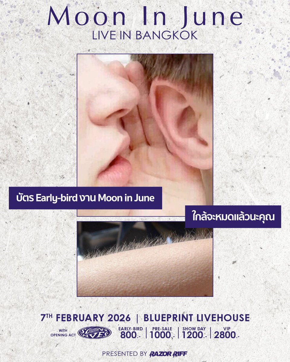 ขออนุญาตกระซิบเบา ๆ ว่า บัตร Early-bird งาน <a href="/mooninjunetyo/">Moon In June 11/30@下北CLUB Que、12/9@下北LIVEHAUS</a> Live in Bangkok ของเราเหลือเวลาให้กดกันอีกแค่ไม่กี่วัน

ticketmelon.com/razorriff/moon… 🎟️