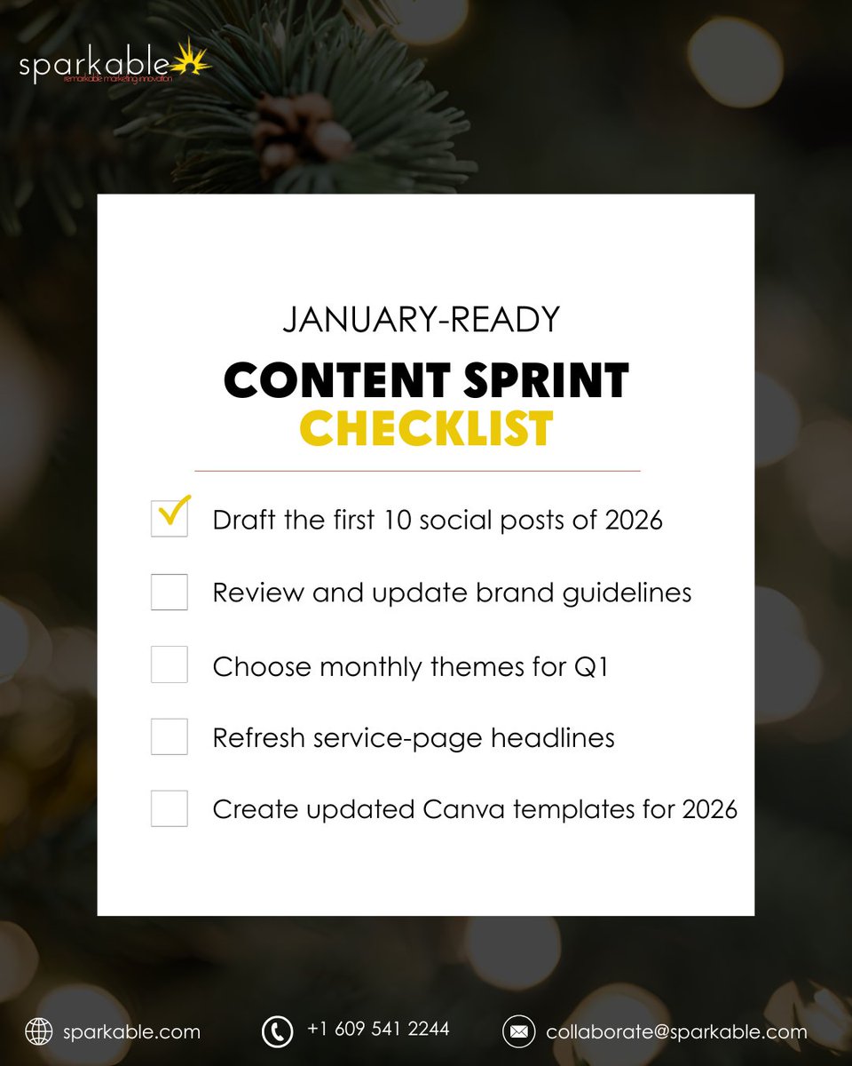 sparkable's tweet image. Kicking off 2026 the right way starts now. ✨
We’re working through our January-Ready Content Checklist — planning fresh social posts, outlining new blogs, updating our website + brand content, refreshing templates, and tightening up our SEO + messaging.