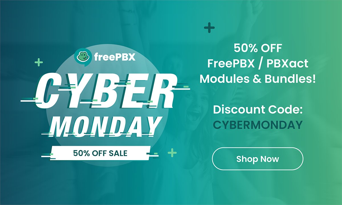 Today is the day to grab 50% off select FreePBX and PBXact commercial modules and bundles (basically, the upgrades everyone waits all year for). 

This deal ends at 11:59 PM CT tonight.  

Use code CYBERMONDAY at checkout. Start shopping now: hubs.ly/Q03SvBHg0