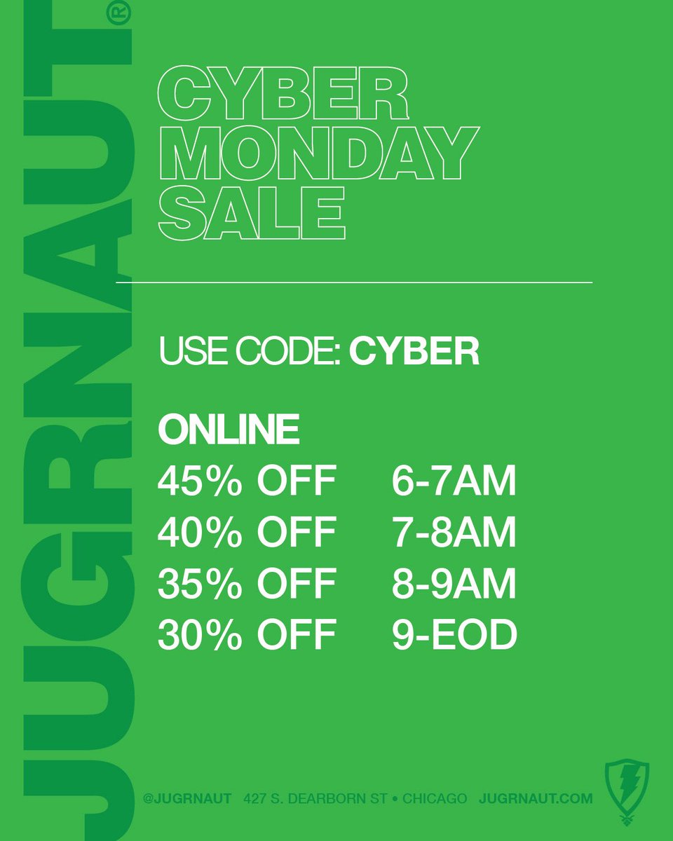 Cyber Monday 45% off! 

Code: cyber 

jugrnaut.com