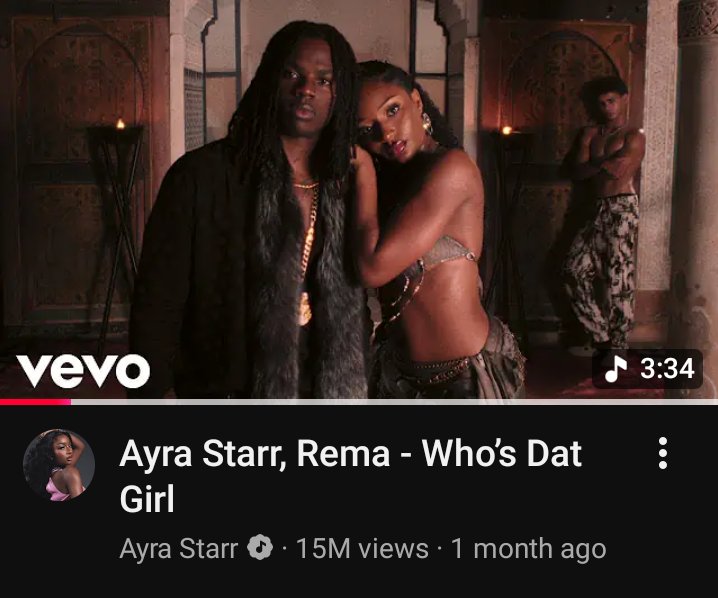 Ayra Starr and Rema "who's dat girl" surpasses 15M views on YouTube 🔥
