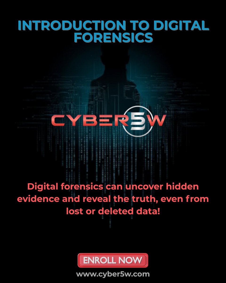 cyber5w's tweet image. 🔍✨ Dive into the world of Digital Forensics and uncover the truth behind every byte!
From hidden evidence to recovered data — every clue tells a story. Ready to start your journey? 🚀💻

#DigitalForensics #CyberSecurity #DFIR #Cyber5W #TechSkills #LearnCyber #Forensics101…