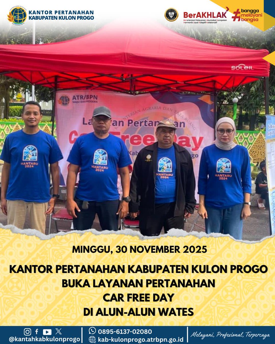 atr_bpnkprogo's tweet image. Hai #SobATRBPNKulonProgo

Terima kasih untuk Sobat yang sudah datang di stand Car Free Day (CFD) Kantor Pertanahan Kabupaten Kulon Progo. Kedatangan Sobat memberi semangat bagi kami untuk terus meningkatkan pelayanan pada masyarakat.

#CFD2025
#CarFreeDay
#CarFreeDayKantahKP