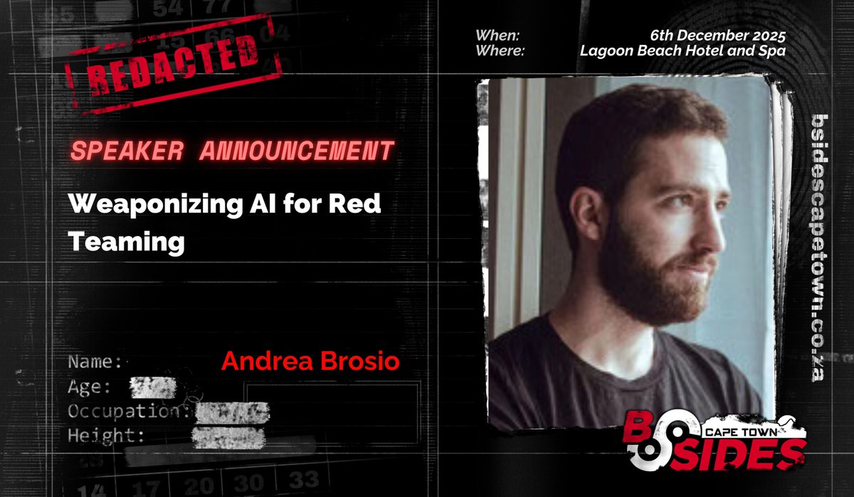 Andrea Brosio presents Weaponizing AI for Red Teaming.

See how LLM-driven agents adapt, scan, interpret and exploit targets, plus a live demo of a full AI-powered attack chain.

Offensive security is changing fast.