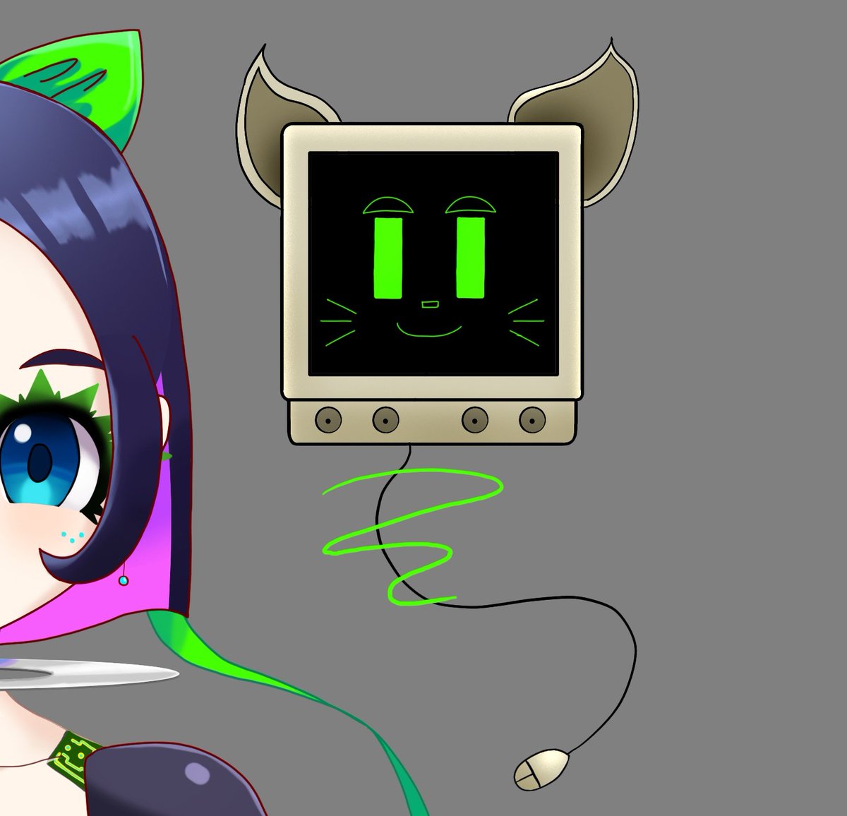 mivicd's tweet image. This is Mibi! My floating Cat Robot friend! He helps fix the scuff in my streams :3