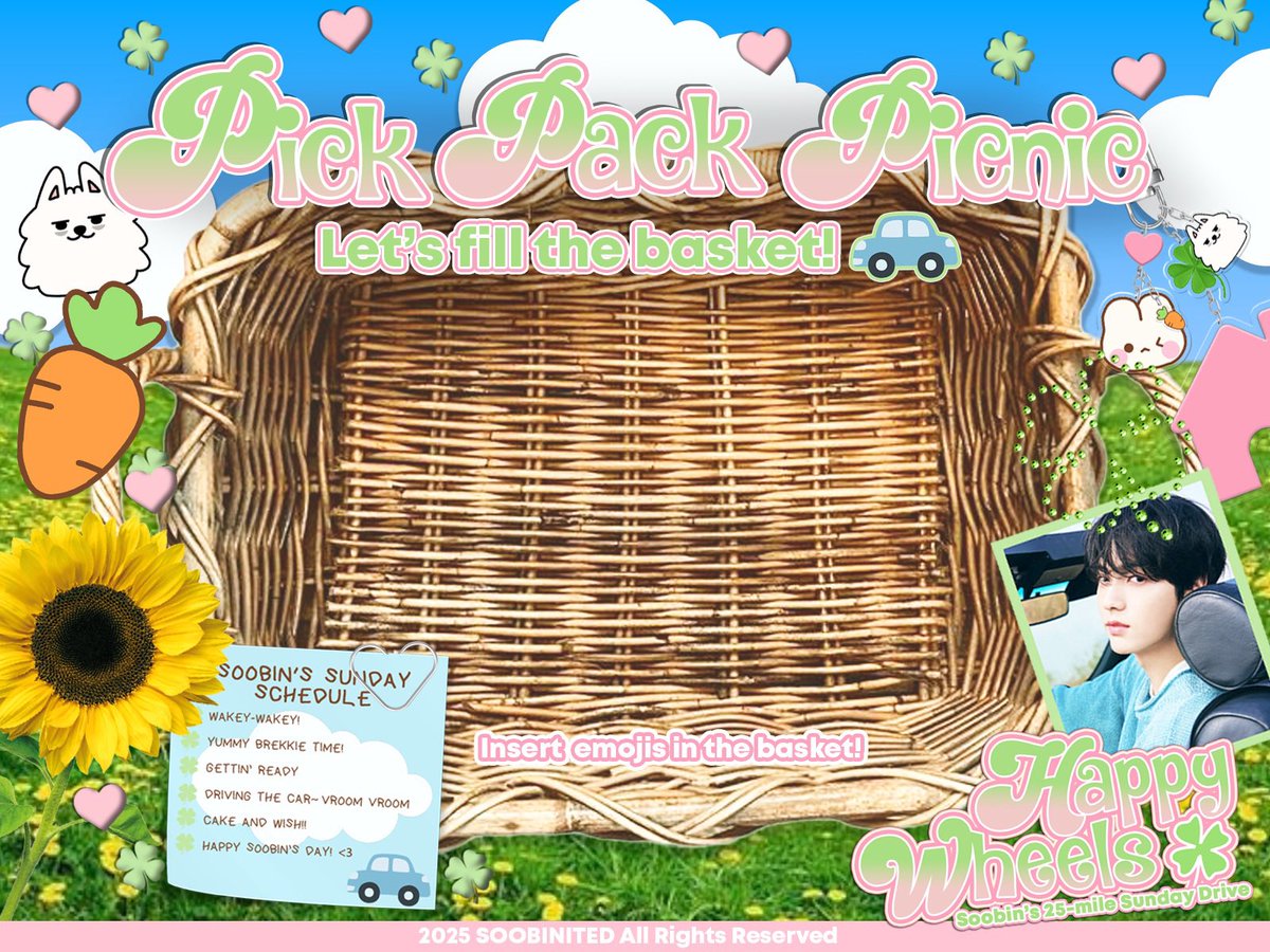 SOOBINITED's tweet image. Our trip is just around the corner, have you prepared your trinkets for 𝗣𝗶𝗰𝗸 𝗣𝗮𝗰𝗸 𝗣𝗶𝗰𝗻𝗶𝗰? Come along and fill your picnic basket with us! Puppies, sweet treats, refreshing fizz, to a melody to hum while riding ‘round and tippy-toeing between chatter bubbles. 🧺🗯