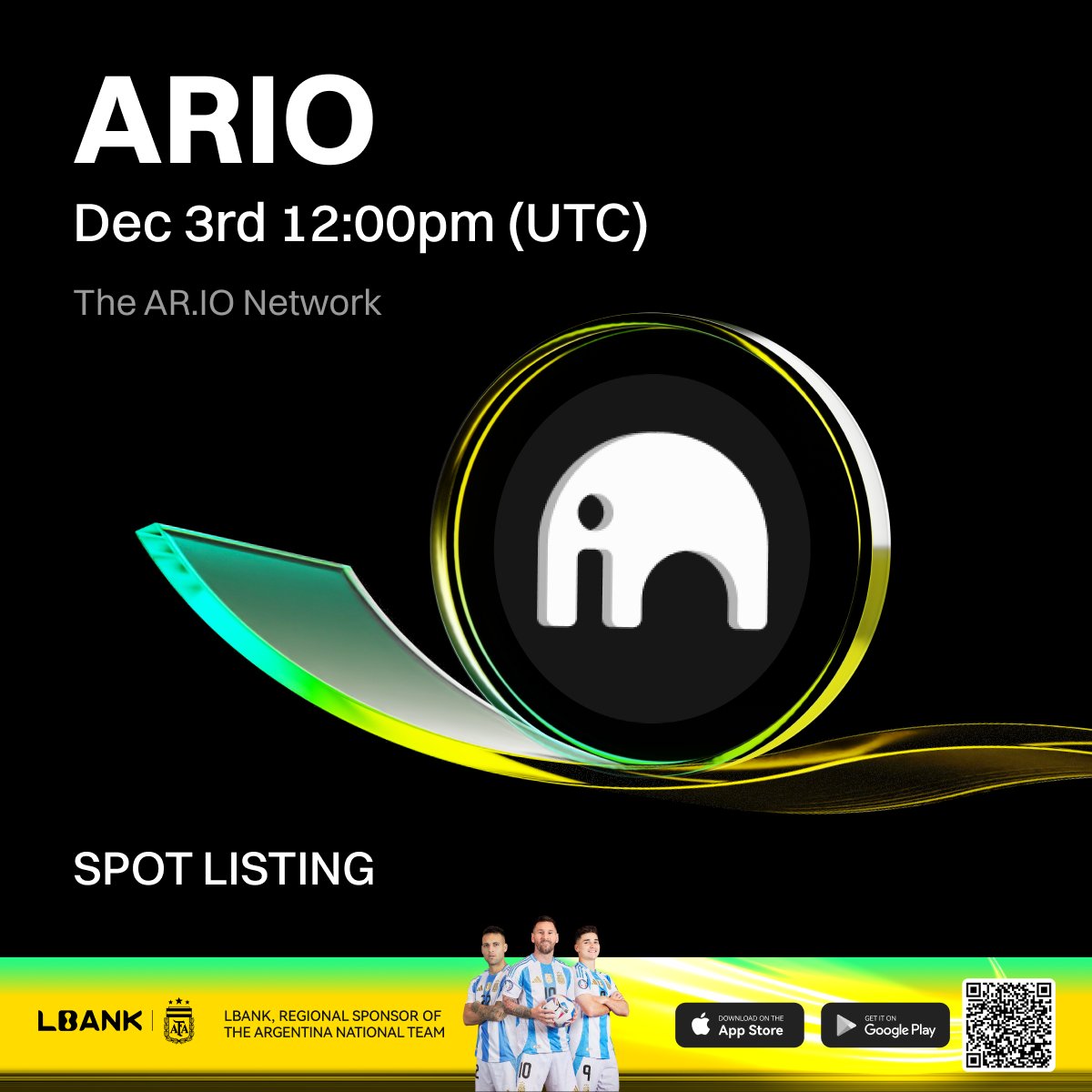 💎 New #listing

🌟 $ARIO (The AR.IO Network) will be listed on LBank! <a href="/ar_io_network/">ar.io</a> 

AR.IO is the first decentralized permanent cloud network, built on Arweave's permaweb and powered by the AO decentralized computing protocol.

❤️ Details: