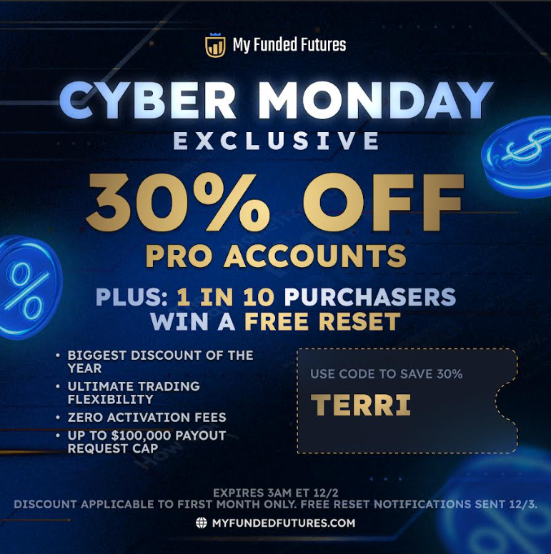 Territrades100's tweet photo. Giving away @MyFundedFutures 50k core evals on X!
5 lucky winners will receive one for free!
Zero activation fee, 
end of day drawdown, 
withdraw into your buffer, 
fast payouts.
Code: TERRI
https://t.co/FmkWhYbxzu

How to enter:
1) Follow me
2) Answer below: "What is your biggest struggle right now in your trading sklls?"
Long term successful trading is skills based. And to improve we must identify what needs to be improved.
3) Must be eligible to trade with MFFU.

Good luck! The lucky winners will be announced on Friday at 4 pm EST.