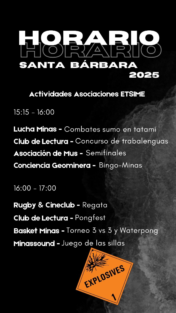 minasenergiaupm's tweet photo. SANTA BÁRBARA 2025💜⚒️
¡Si eres alumno de la escuela no te pierdas las actividades de las asociaciones!
#etsimeupm #familiaminera #etsime #somosupm #santabárbara #santabárbara2025 https://t.co/OIq4tKk8ix