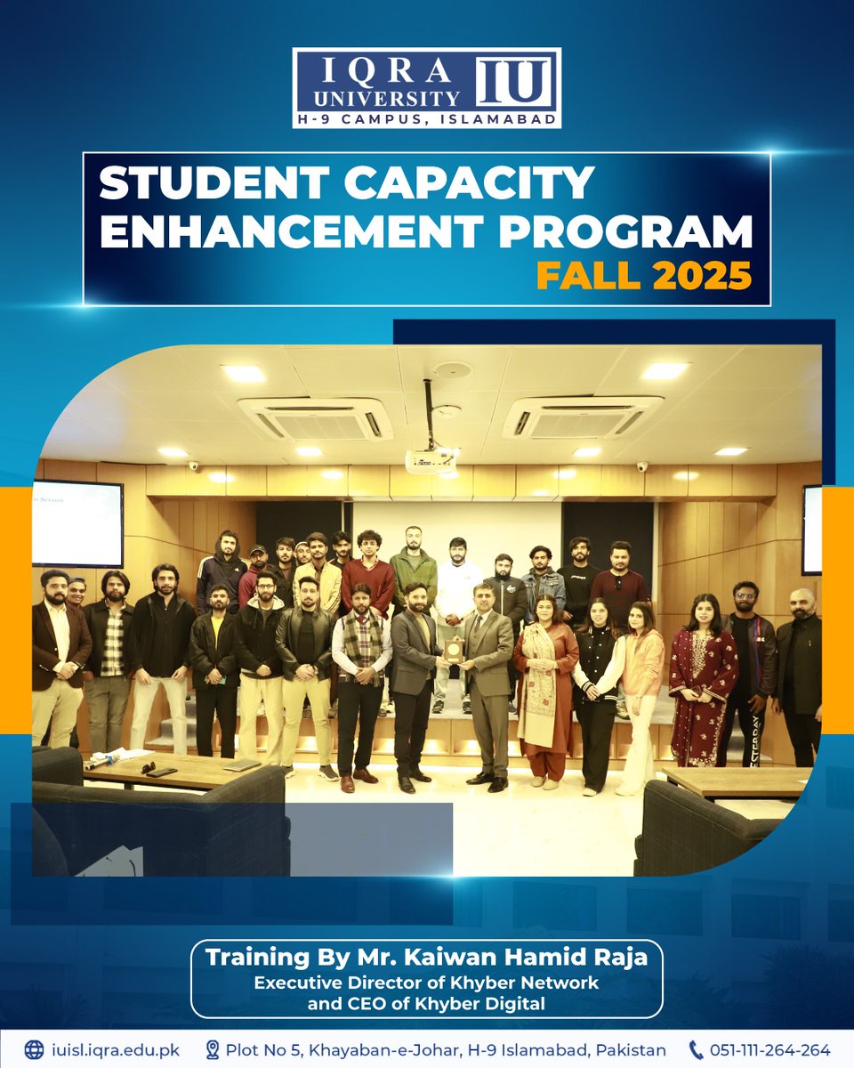 IUIsbCampus's tweet image. Career Services Office organized Student Capacity #Enhancement #Program session with Mr. Kaiwan Hamid Raja, Executive Director of Khyber Network and CEO of Khyber Digital, exclusively for the graduating students of Media Studies

@KhyberNews247  #HR #IqraUniversity #Islamabad