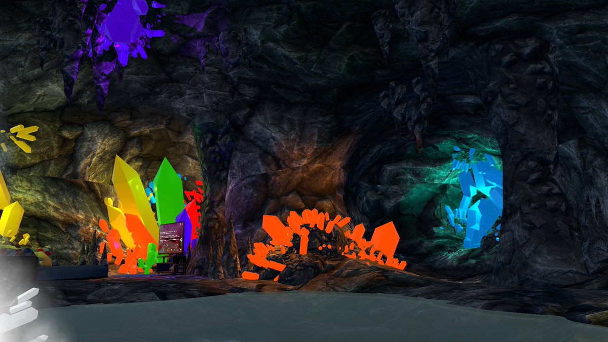 iversno's tweet image. 【Crystal cave】
#ROOMワールド
洞窟と色とりどりのクリスタルが印象的なお部屋。
居住スペースは比較的狭いですが、ベッドとモニタがあるので、ひとまず十分かもしれません。
PC周りが７色に光っているような方にもおすすめ。
#VRChat_world紹介 #VRChatワールド紹介