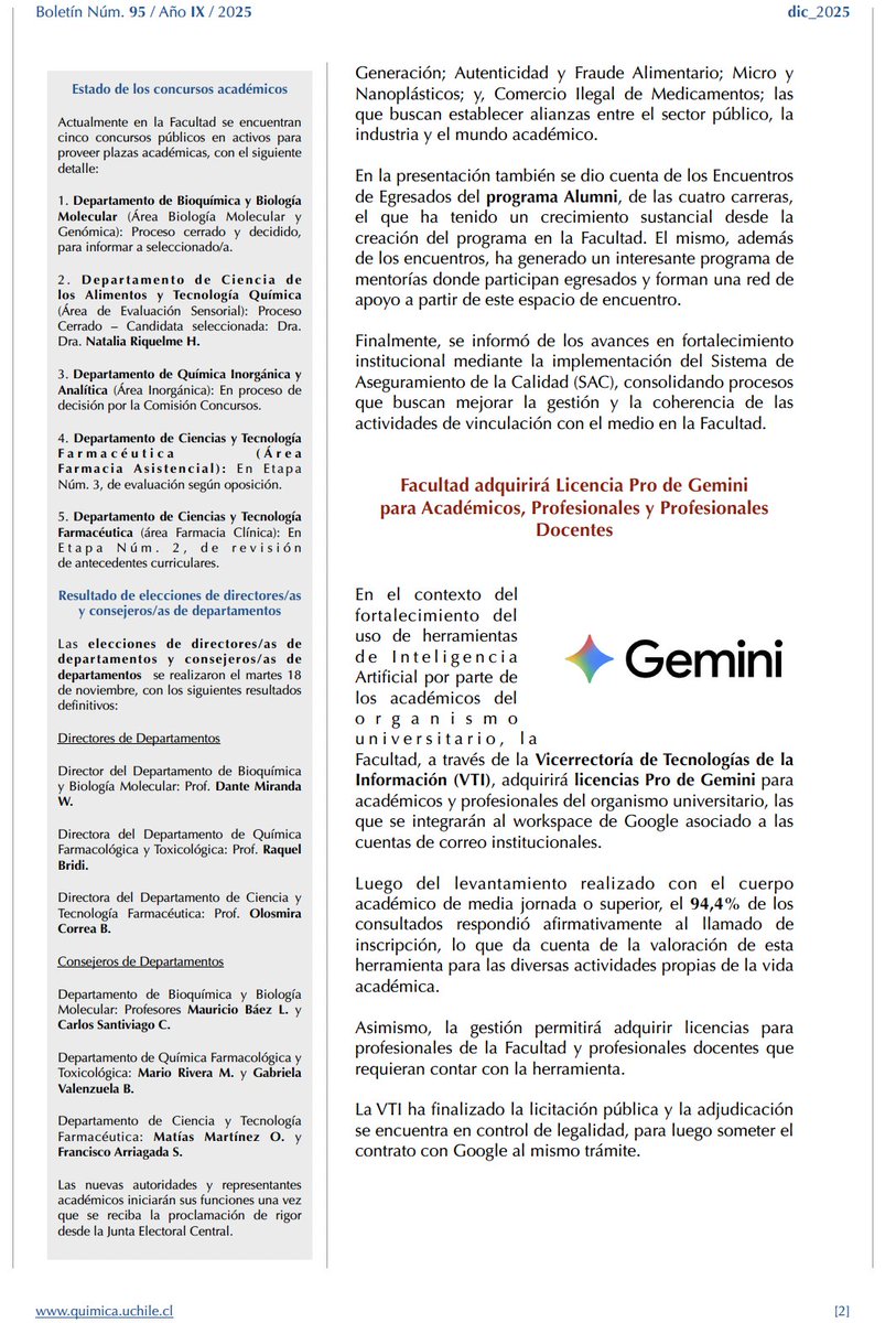 faciqyf's tweet photo. Dejamos  a disposición de la comunidad universitaria el Boletín "Consejo de Facultad al Día" Nº95 @QuimicaUdeChile @uchile 
 https://t.co/ctiT4QwL8F

#FaCiQyF #80añosFaCiQyF https://t.co/8OxgjyXYBV