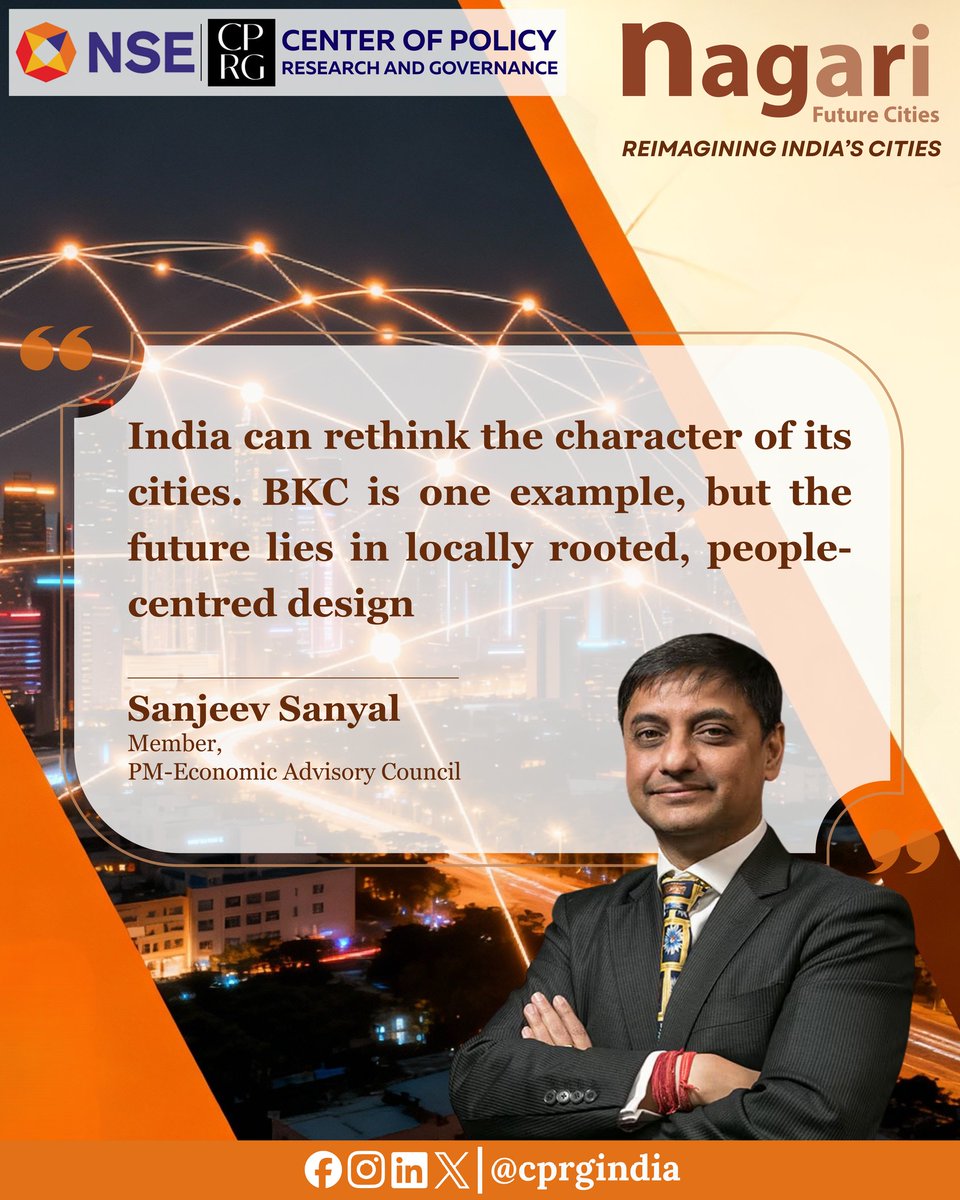 CPRGIndia's tweet image. Sanjeev Sanyal, Member, PM–EAC, reflects on why India’s next phase of urban growth must focus on locally rooted, people-focused design.

@sanjeevsanyal
@mygovindia
@RamanandDelhi

#FutureCities #Nagari2025 #UrbanDevelopment #SmartCities #CityInnovation #CPRGIndia…