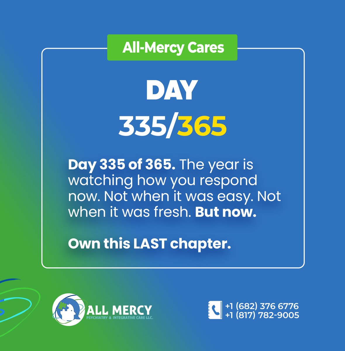 All_Mercy_Pic's tweet photo. ๐๐๐ฉ๐ฉ๐ฒ ๐๐๐ฐ ๐๐จ๐ง๐ญ๐ก... Just 30 Days left before the Year ENDS.
These last 30 days can rewrite your entire year if you decide to show up intentionally.
Own your ending. ๐
#HappyNewMonth #December2025 #mentalhealth #therapy #growth #allmercypic https://t.co/GvQZmIWZW8