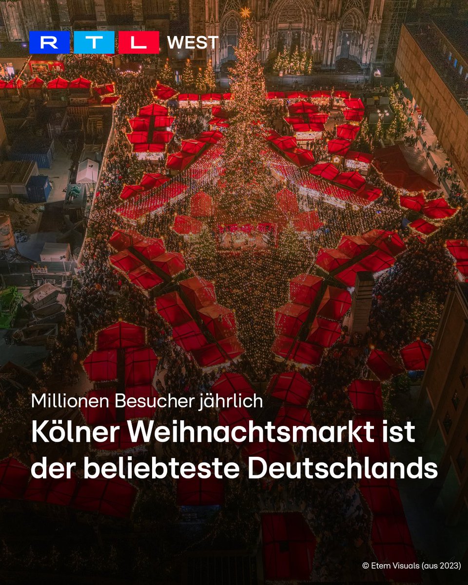 RTLWEST's tweet image. Der #Weihnachtsmarkt am Kölner #Dom ist Deutschlands Nummer eins. Das zeigt eine große Analyse des Reiseanbieters #TUI. Er setzte sich gegen mehr als 2.000 Märkte im ganzen Land durch. Bewertet wurden Atmosphäre, Erlebnisfaktor, Lage und die Social-Media-Beliebtheit. Mit mehr als