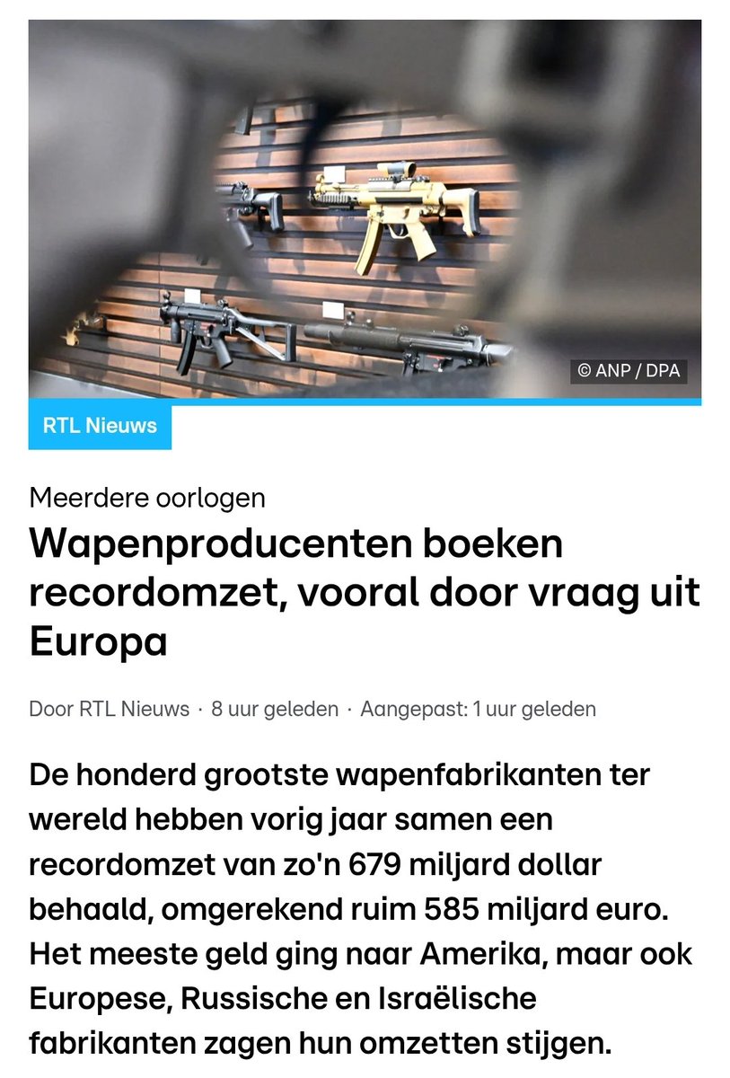 nickynicky78's tweet image. Terwijl de gewone burger steeds hogere rekeningen krijgt gepresenteerd en moeite heeft om rond te komen... maken #BigBanks #BigPharma #BigTech en #BigWarcompanies miljarden winst!

Met als uitschieter de wapenproducenten met een recordomzet van 679 miljard dollar!

👇🏼👇🏼