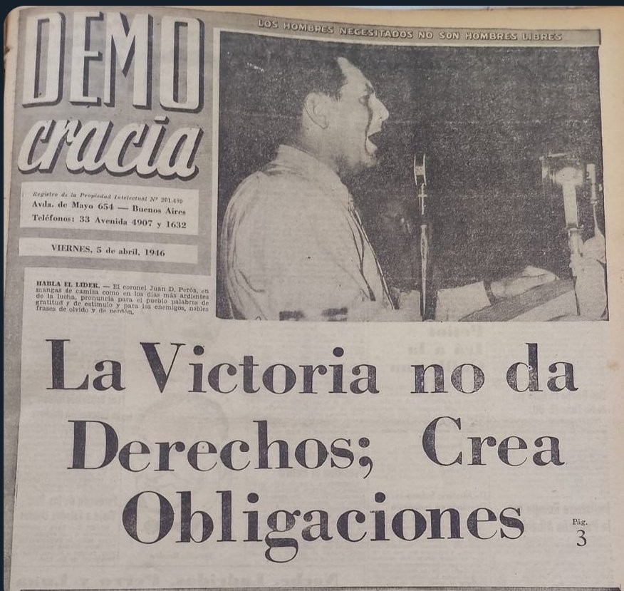 <a href="/riellodecba/">Carlos Riello</a> Fue una frase de Perón al confirmarse el triunfo electoral de 1946 "La victoria no da derechos, crea obligaciones"
