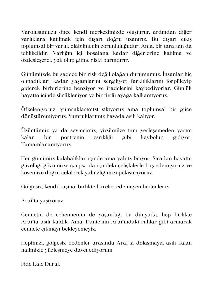 Bu Cumartesi (6 Aralık) saat 17.30'da, İzmir Kemeraltı Monk Art Gallery'de <a href="/fidelaledurak/">Fide Lale Durak</a>'ın kişisel sergisinin açılışı ve sergideki eserler üzerine söyleşisi var. Tüm İzmir'li arkadaşların ilgisine sunuyorum...