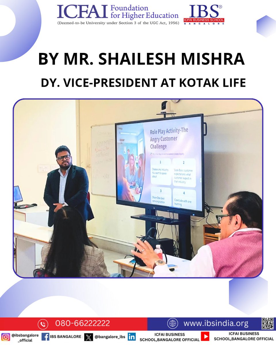 bangalore_ibs's tweet image. An inspiring session at IBS Bangalore with Mr. Shailesh Mishra, Dy. Vice-President at Kotak Life! Gained powerful insights on how customer expectations shape service delivery. Great learning for real-world marketing!
#GuestLecture #ServiceMarketing #MBA #IBSbangalore #IFHE #ICFAI