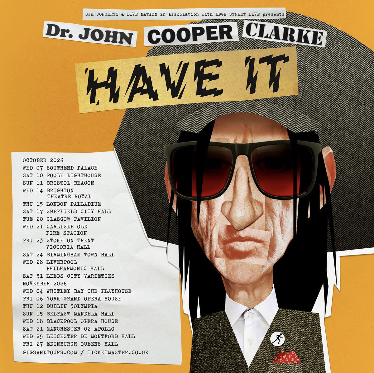 stan_chow's tweet image. New tour poster design for Dr John Cooper Clarke