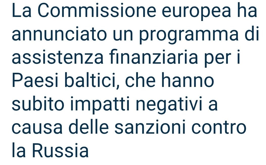 Se arrivasse un alieno, non saprei come spiegargli che l'UE ha ordinato all'italia di aiutare i Paesi baltici in crisi per le sanzioni che loro stessi hanno messo alla #Russia, sebbene la crisi abbia colpito anche l'Italia per le stesse sanzioni messe alla Russia. Mi arrendo.