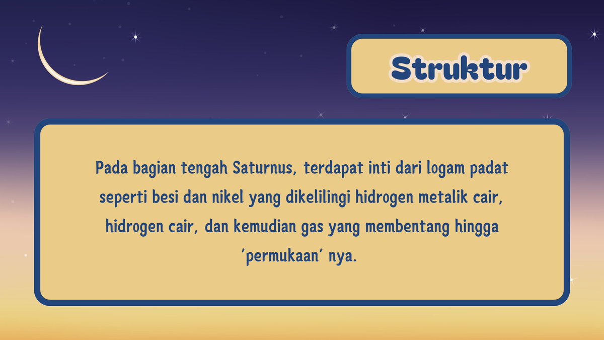 ProfsJeremius's tweet image. ㅤ
“Terakhir, Saturnus merupakan satu-satunya planet di tata surya dengan massa jenis rata-rata yang lebih rendah dari air. Hal ini dikarenakan struktur internal planet yang bagian padatnya hanya sedikit sekali, di bagian intinya.”
ㅤ