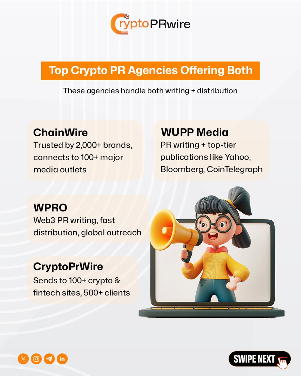 CPrwire's tweet image. The right crypto PR agency doesn’t just share your story—they make sure the entire Web3 world hears it.

Visit: cryptoprwire.com

#CryptoPR #BlockchainPR #Web3PR #CryptoPressRelease #PRDistribution #CryptoMarketing #Web3Marketing