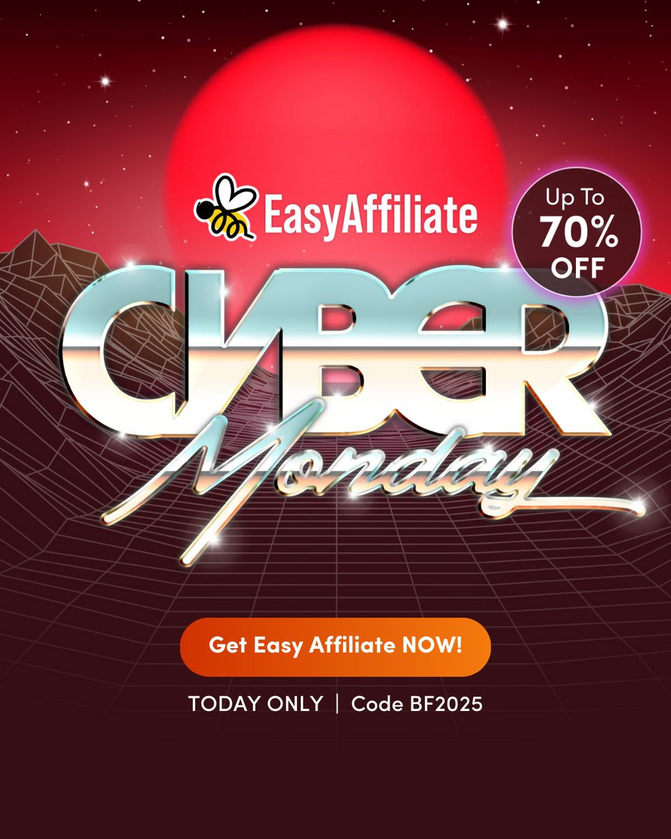 easyaffapp's tweet image. Scrolling through #CyberMonday deals? Stop here! 🛑 Save up to 70% off Easy Affiliate &amp;amp; grow your revenue without growing your to-do list. Today only w/code BF2025 👉 easyaffiliate.com/pricing/  

#CyberMonday #WordPressPlugins #AffiliateMarketing #EcommerceGrowth