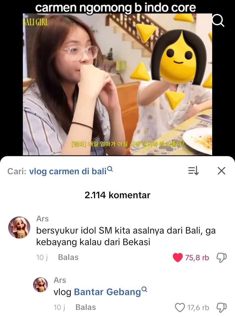 starfess's tweet image. -star lagi liat potongan vlog Carmen, malah ada komen iniii😭😭😭