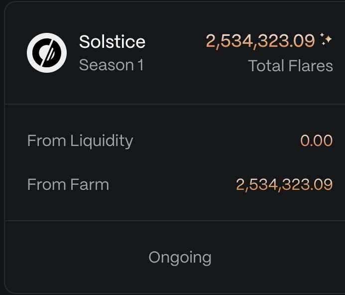 December arrives and <a href="/solsticefi/">Solstice</a> momentum is unreal — $322M TVL, 28K USX holders, 39B+ Flares

distributed and the TGE almost here.
I’ve already crossed 2,500,000 Flares… 👀
and I’m not slowing down anytime soon. 😈

This month is going to be wild. 🌞