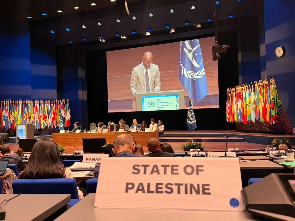 PalMissionNL's tweet photo. The State of Palestine is participating in the 24th Session of Assembly of States Parties of the ICC. Palestine is calling for accountability for Israel’s crimes including its ongoing genocide, including measures to defend the Court, its personnel, and those cooperating with it from sanctions. We continue our efforts with other States Parties to stand behind the Court, its independence, impartiality and integrity. The President of the Court, OTP, Judges, and personnel must be commended for their dedication and commitment to justice and to ending impunity.