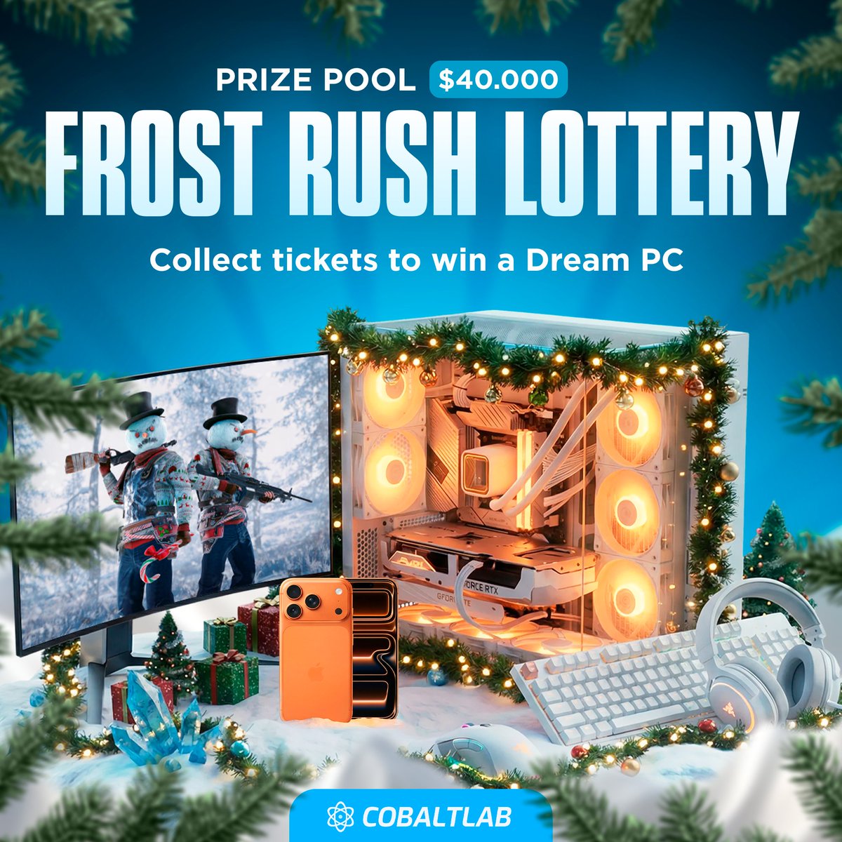 Cobaltlabrust's tweet image. ❄️ FROST RUSH IS LIVE! ($40,000 Pool)

Our biggest Winter Lottery is here. Win a Dream PC Setup ($11k), iPhones 17 Pro Max &amp;amp; more!

Get your first ticket: cblt.to/FRush

▬▬▬▬▬▬▬

🎁 $200 BONUS GIVEAWAY: Win a Tempered Mask

To enter: 1️⃣RT + Like 2️⃣Tag a…