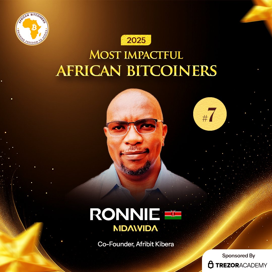 💥Celebrating Kenyan Ronnie Mdawida (<a href="/AfribitKibera/">AFRIBIT KIBERA</a>) as our #7 Most Impactful African Bitcoiner of 2025! 🇰🇪

We are honored to celebrate Ronnie Mdawida, the co-founder of <a href="/AfribitKibera/">AFRIBIT KIBERA</a>. He is the architect of the Kibera Bitcoin Circular Economy, proving that the hardest money on
