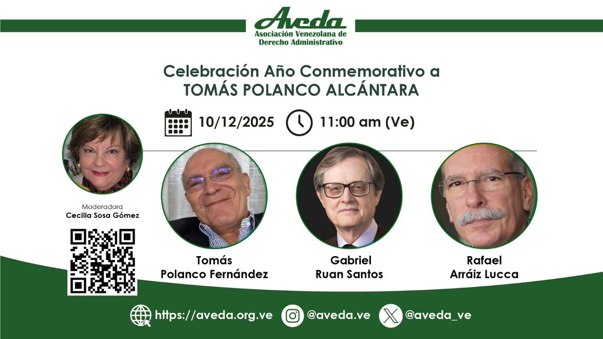 En el acto de cierre del Año Conmemorativo AVEDA 2025, dedicado a Tomás Polanco Alcántara, disfrutaremos de las palabras de Rafael Arráiz Lucca, Gabriel Ruan Santos y Tomás Polanco Fernández, moderados por Cecilia Sosa Gómez.