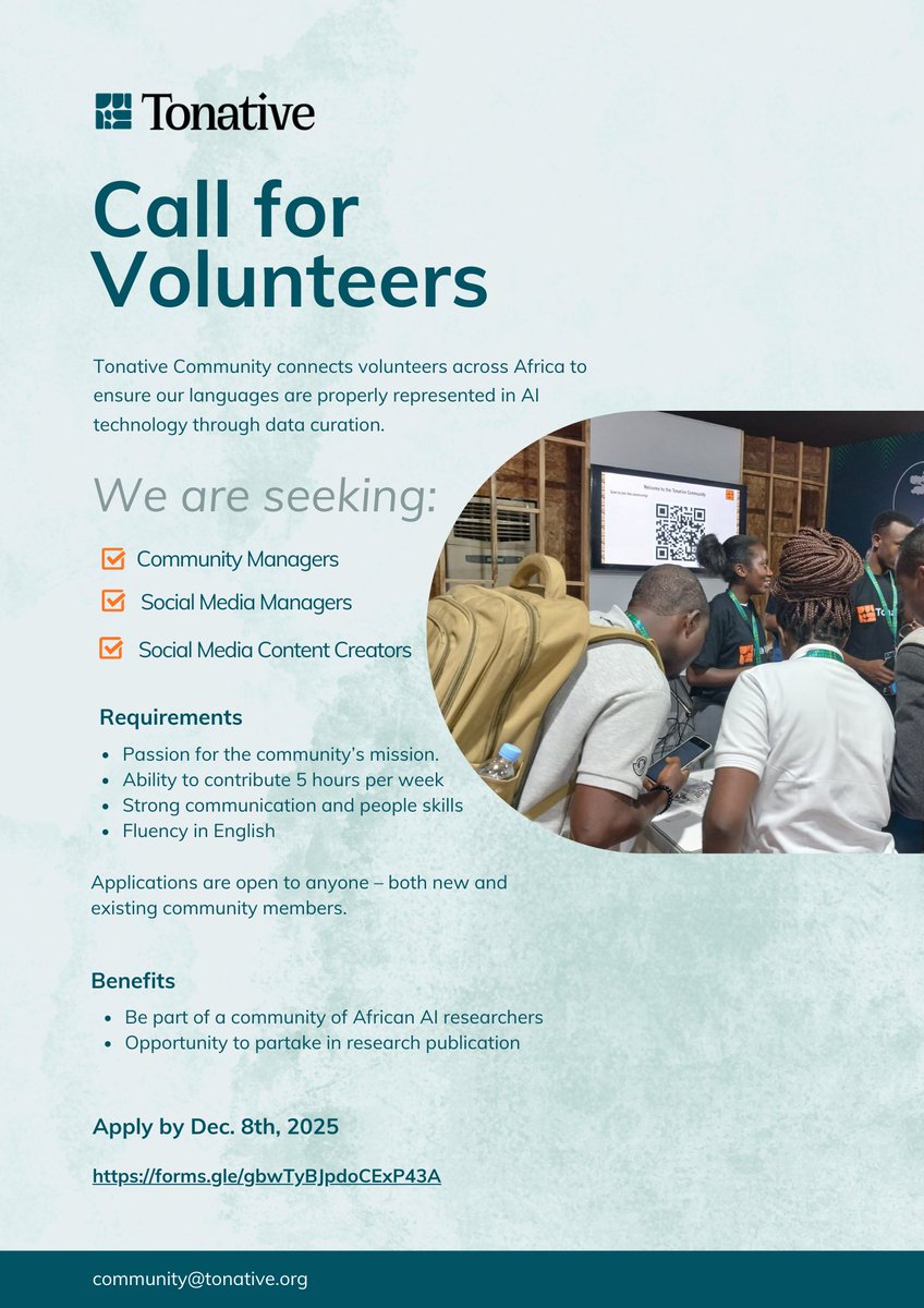 📢 Call for Volunteers:

As our community is expanding, we are currently seeking volunteers who would like to be in charge of the community and social media engagements.

If this opportunity interests you, kindly apply with the link below by Dec 8th:

forms.gle/gbwTyBJpdoCExP…