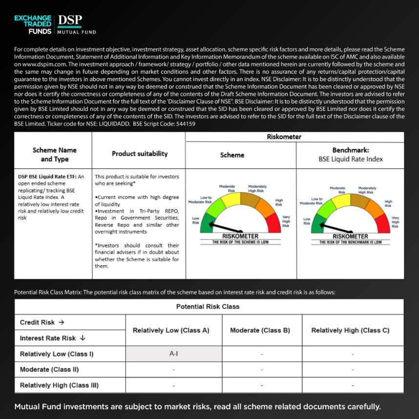 dspmf's tweet image. Traders love speed. Yet most slow down their own capital by blocking cash as margin.

Switch to Liquid ETFs and you can:
 ✔ Pledge units as margin
 ✔ Earn daily returns till you are invested 
 ✔ Stay ready for opportunities anytime
Keep your trading capital active, not idle.…