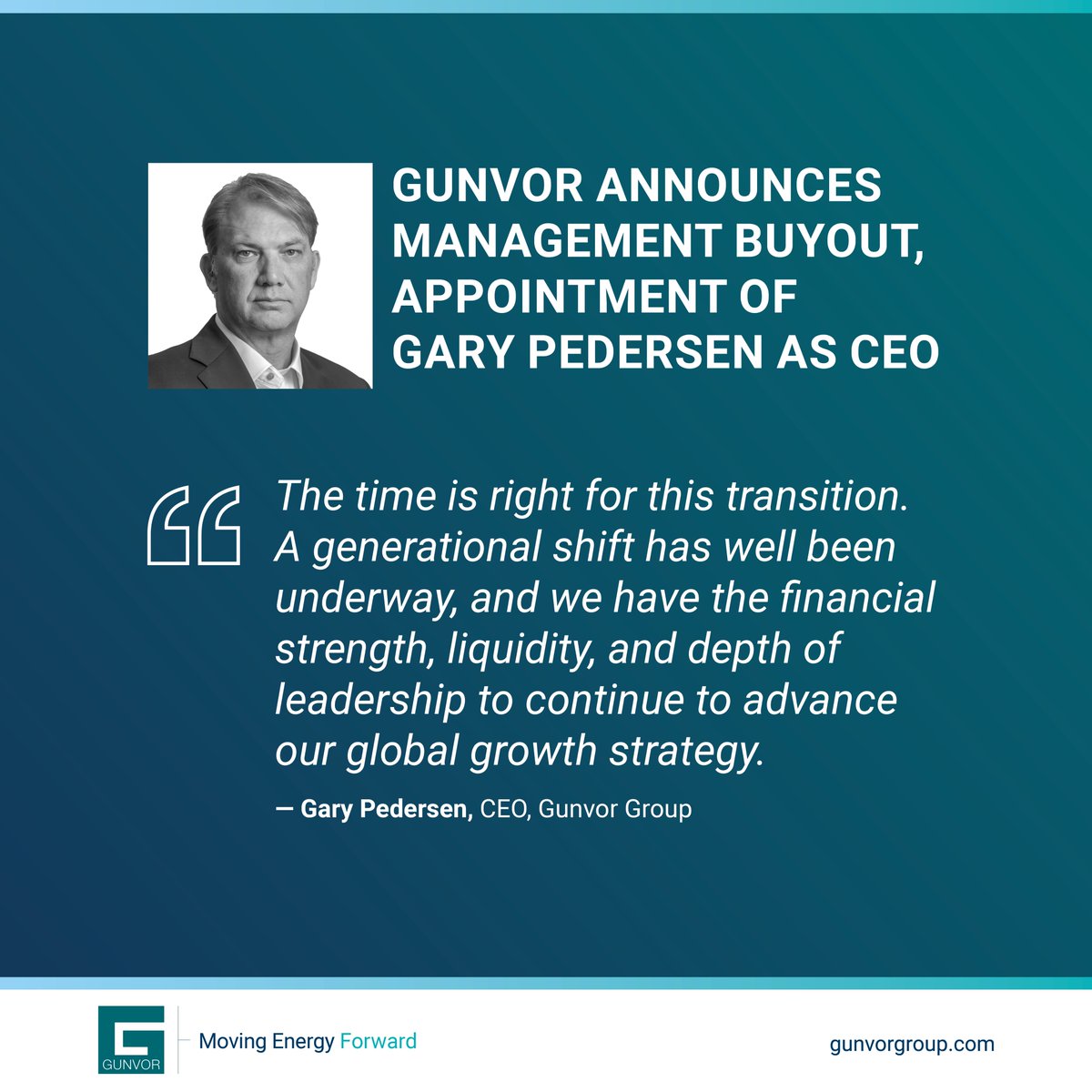 MBO // Members of the management of Gunvor Group announce the successful acceptance of a management-led buy-out offer of the company from existing ownership. Under the agreement, majority owner Torbjörn Törnqvist will sell the entirety of his holdings in favor of a group of