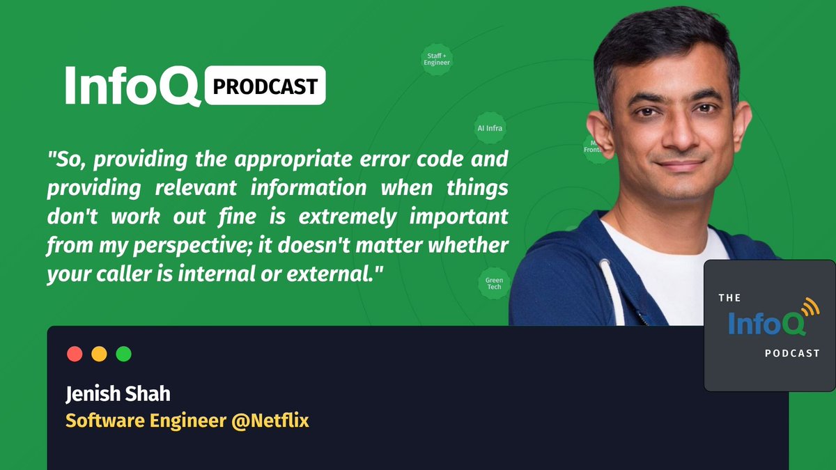 InfoQ's tweet image. Effective Error Handling &amp;amp; #Observability keep #DistributedSystems running smoothly. Knowing what failed, how it failed, and the flow of the failure enables “engineers on duty” to respond quickly.

🎧 Hear Jenish Shah’s approach to handling failures 👉 bit.ly/47dq5EO