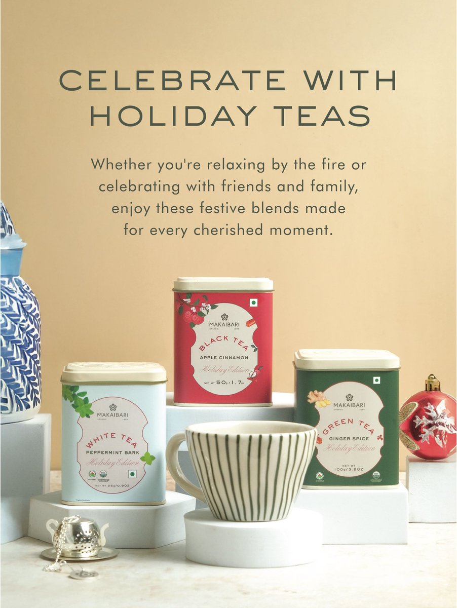 MakaibariTea's tweet photo. Winter in a teacup 🌨️☕

Step into the season with our limited-edition trio from Makaibari—Apple Cinnamon, Ginger Spice &amp; Peppermint Bark—crafted to turn every curl of steam into a festive moment. https://t.co/vYk9UGjxeA
